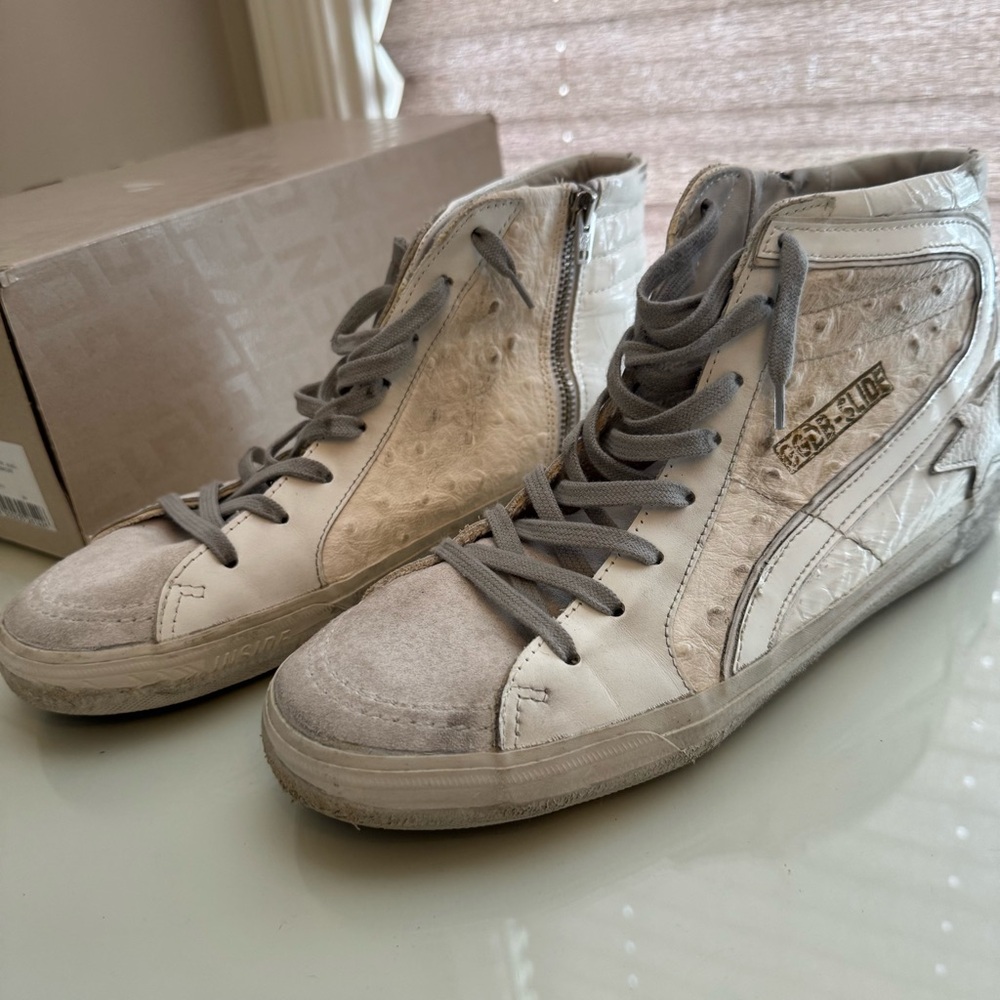 Golden Goose White Patchwork Slide Sneakers - Picture 3 of 9